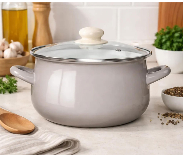 Altom Garnek emaliowany 22cm z pokrywą szklaną 3,5l taupe - 1580546 - zdjęcie 6